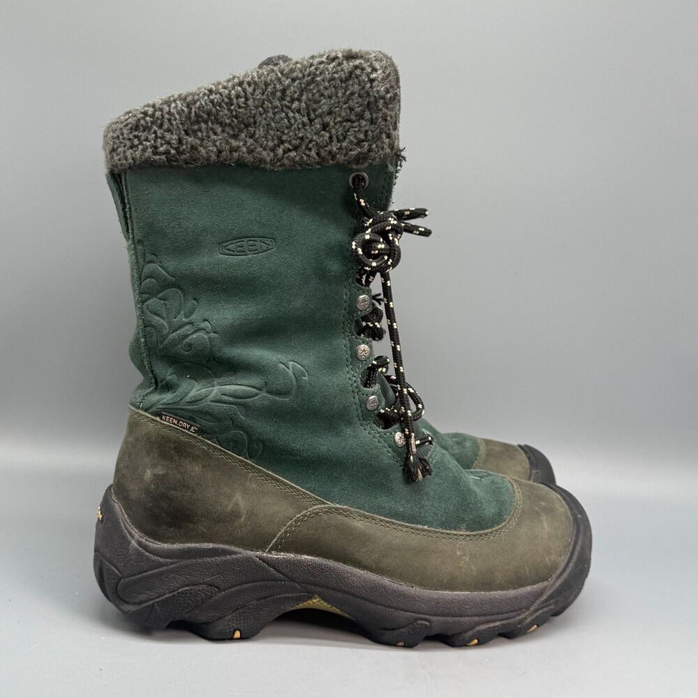 KEEN Hoodoo II Womens 7.5 Green Suede Mid Calf Waterproof Winter Rain Snow Boots